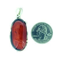 Hand-Crafted Cherry Amber Set In Sterling Silver Pendant