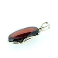 Hand-Crafted Cherry Amber Set In Sterling Silver Pendant