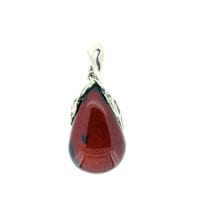 Hand-Crafted Cherry Amber Set In Sterling Silver Pendant