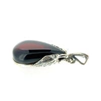 Hand-Crafted Cherry Amber Set In Sterling Silver Pendant
