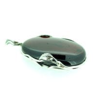 Hand-Crafted Cherry Amber Set In Sterling Silver Pendant