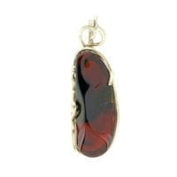 Hand-Crafted Cherry Amber Set In Sterling Silver Pendant
