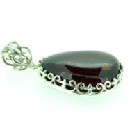 Hand-Crafted Cherry Amber Set In Sterling Silver Pendant
