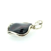 Hand-Crafted Cherry Amber Set In Sterling Silver Pendant