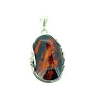 Hand-Crafted Cherry Amber Set In Sterling Silver Pendant