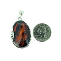 Hand-Crafted Cherry Amber Set In Sterling Silver Pendant