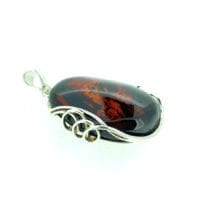 Hand-Crafted Cherry Amber Set In Sterling Silver Pendant