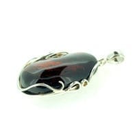 Hand-Crafted Cherry Amber Set In Sterling Silver Pendant