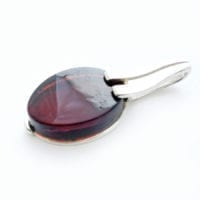Fancy Flat-Cut Cherry Amber Set In Sterling Silver Pendant