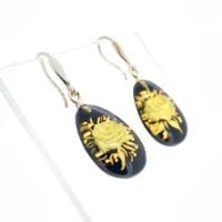 Teardrop Cognac Amber Flower Carving Cameo Dangling Earrings