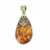 Elegant Hand-Crafted Cognac Amber Set In Vermeil Pendant