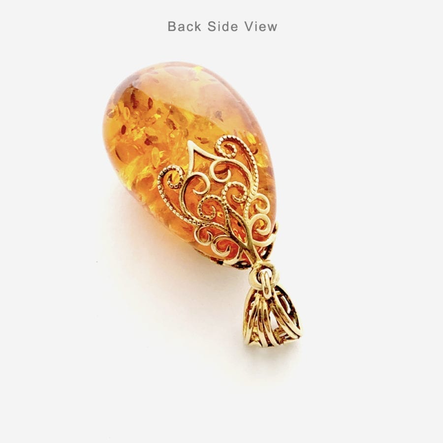 Elegant Hand-Crafted Cognac Amber Set In Vermeil Pendant - Image 5