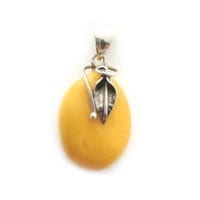 Hand-Crafted Butterscotch Amber Set In Sterling Silver Pendant
