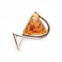Hand-Crafted Triangular Shape Cognac Amber Set In Sterling Silver Brooch