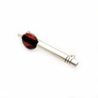 Hand-Crafted Round Shape Natural Cherry Amber Set In Sterling Silver Brooch