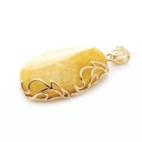 Hand-crafted Natural Butterscotch Amber Set In Vermeil Pendant