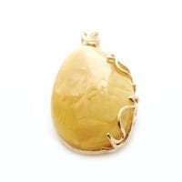 Hand-crafted Natural Butterscotch Amber Set In Vermeil Pendant