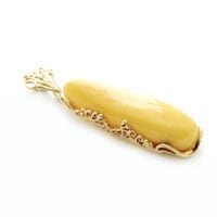 Hand-crafted Natural Butterscotch Amber Set In Vermeil Pendant