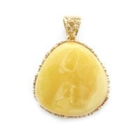 Hand-crafted Natural Butterscotch Amber Set In Vermeil Pendant