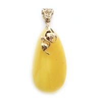Hand-crafted Natural Butterscotch Amber Set In Vermeil Pendant