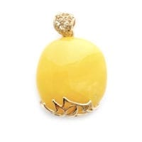 Hand-crafted Natural Butterscotch Amber Set In Vermeil Pendant