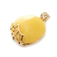 Hand-crafted Natural Butterscotch Amber Set In Vermeil Pendant