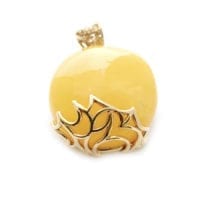 Hand-crafted Natural Butterscotch Amber Set In Vermeil Pendant