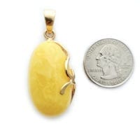Hand-crafted Natural Butterscotch Amber Set In Vermeil Pendant