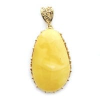 Hand-crafted Natural Butterscotch Amber Set In Vermeil Pendant