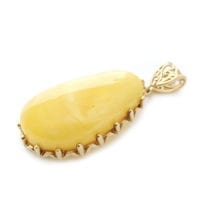 Hand-crafted Natural Butterscotch Amber Set In Vermeil Pendant