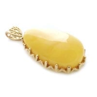 Hand-crafted Natural Butterscotch Amber Set In Vermeil Pendant