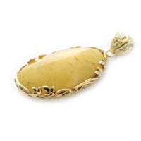 Hand-crafted Natural Butterscotch Amber Set In Vermeil Pendant