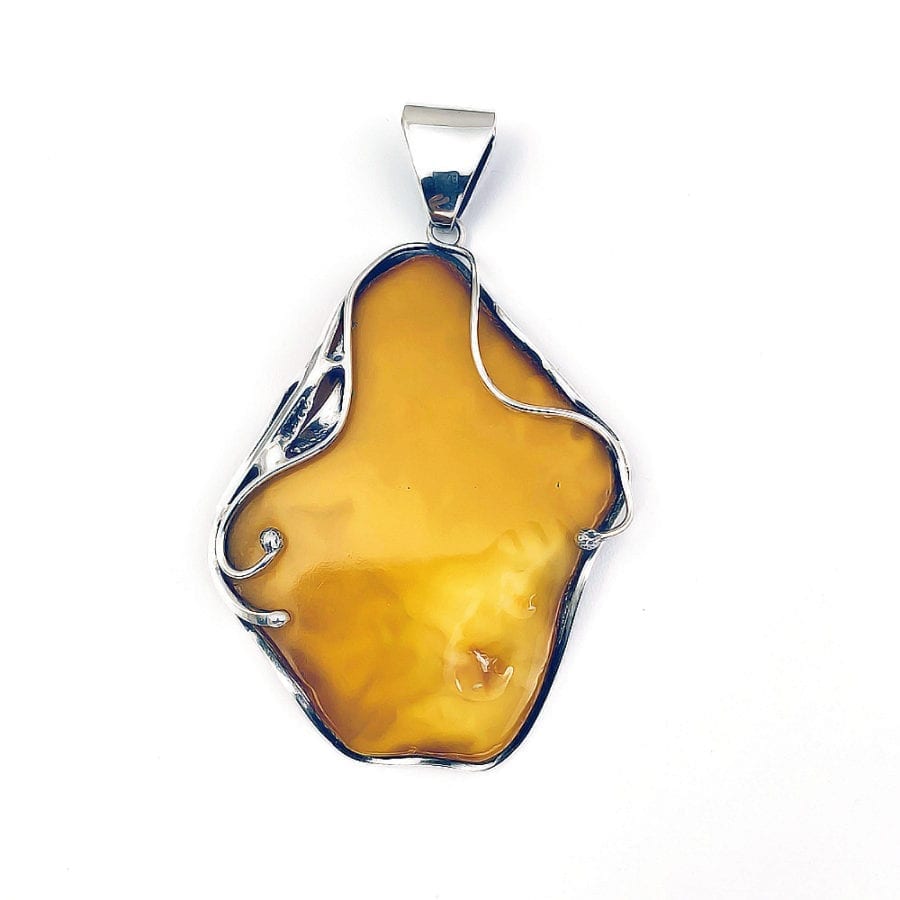 Large Hand-Crafted Butterscotch Amber Set In Sterling Silver Pendant - Image 2