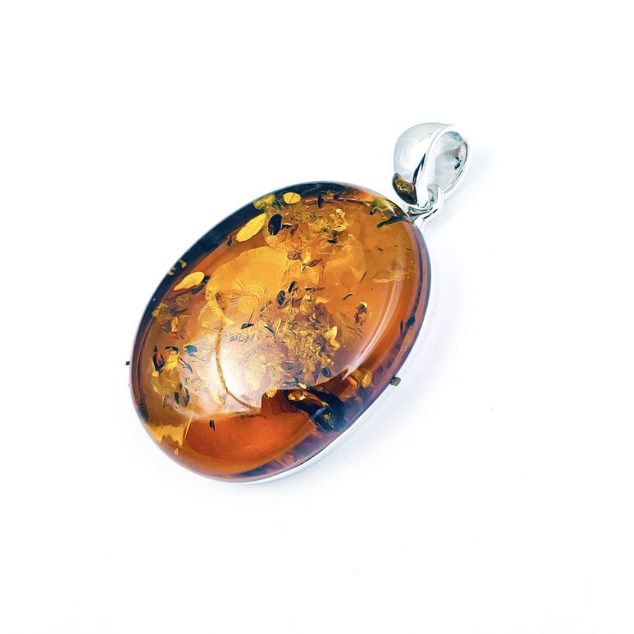 Large Hand-Crafted Cognac Amber Set In Sterling Silver Pendant - Image 2