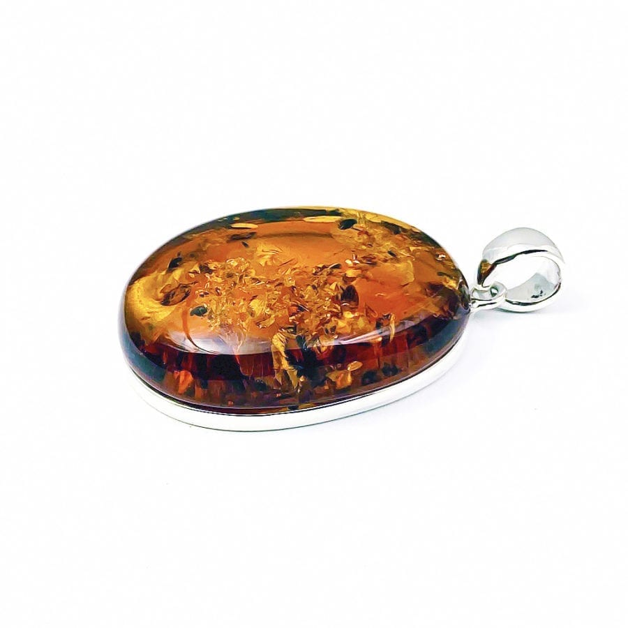 Large Hand-Crafted Cognac Amber Set In Sterling Silver Pendant - Image 3