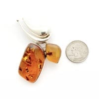 2-Stone Hand-Crafted Cognac Amber Set In Sterling Silver Brooch