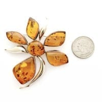 6-Stone Hand-Crafted Cognac Amber Set In Sterling Silver Brooch