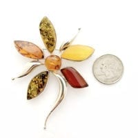 6-Stone Hand-Crafted Multi-Color Amber Set In Sterling Silver Brooch