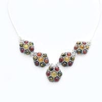 Multi-Color Amber Set In Sterling Silver Beautiful Necklace