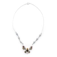 Multi-Color Amber Set In Sterling Silver Elegant Butterfly Necklace