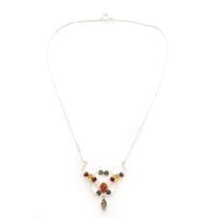 Multi-Color Amber Set In Sterling Silver Elegant Butterfly Necklace