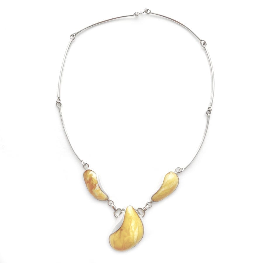 3-Stone Butterscotch Amber Set In Sterling Silver Necklace