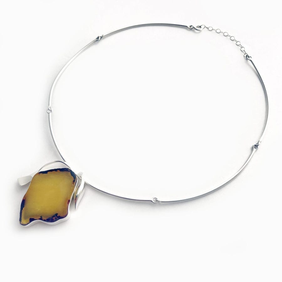 Flat-Cut One Of A Kind Butterscotch Amber Necklace - Image 3