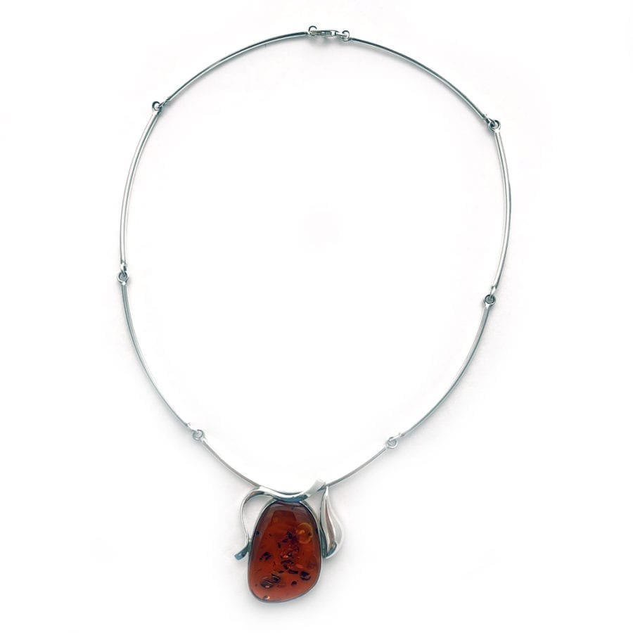 Hand-crafted Cognac Amber In Sterling Silver Necklace