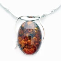 Large Hand-crafted Cognac Amber In Sterling Silver Necklace