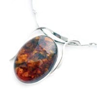 Large Hand-crafted Cognac Amber In Sterling Silver Necklace