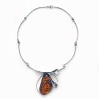 Large Hand-crafted Cognac Amber In Sterling Silver Necklace