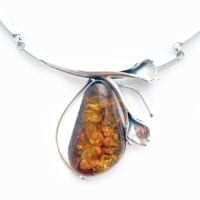 Large Hand-crafted Cognac Amber In Sterling Silver Necklace
