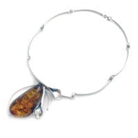 Large Hand-crafted Cognac Amber In Sterling Silver Necklace
