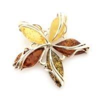 5-Stone Hand-Crafted Multi-Color Amber Set In Sterling Silver Brooch